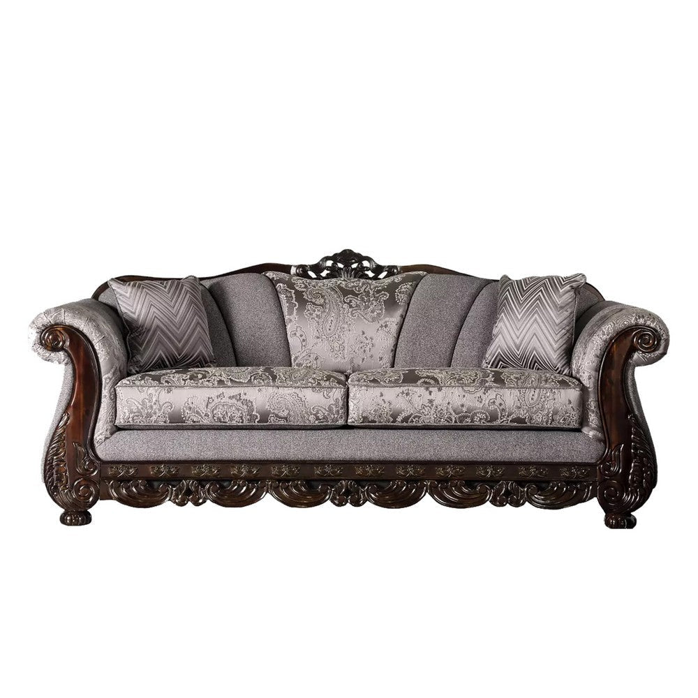 Delie 2pc Sofa Loveseat Set Gray Chenille 4 Accent Throw Pillows