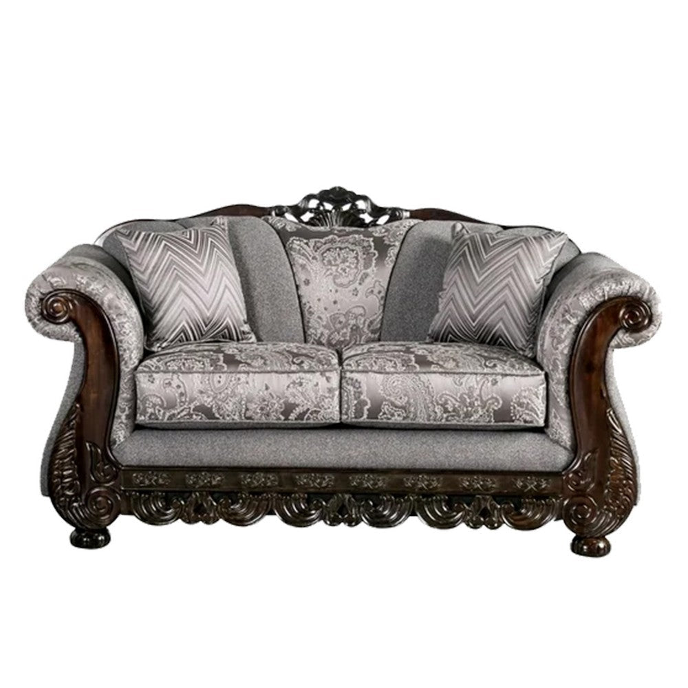 Delie 2pc Sofa Loveseat Set Gray Chenille 4 Accent Throw Pillows