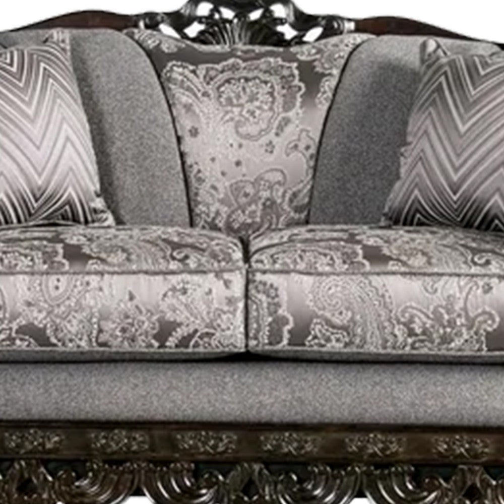 Delie 2pc Sofa Loveseat Set Gray Chenille 4 Accent Throw Pillows