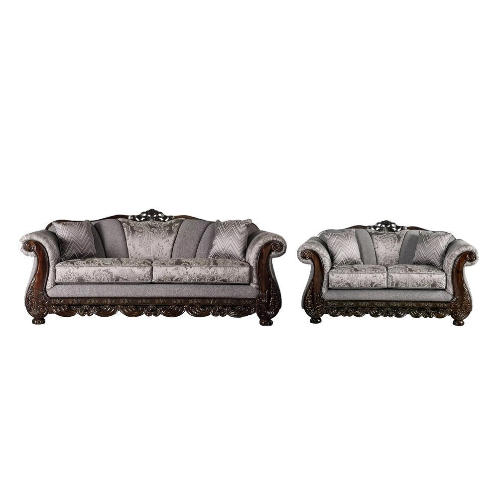 Delie 2pc Sofa Loveseat Set, Gray Chenille, 4 Accent Throw Pillows