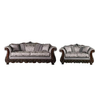 Delie 2pc Sofa Loveseat Set, Gray Chenille, 4 Accent Throw Pillows