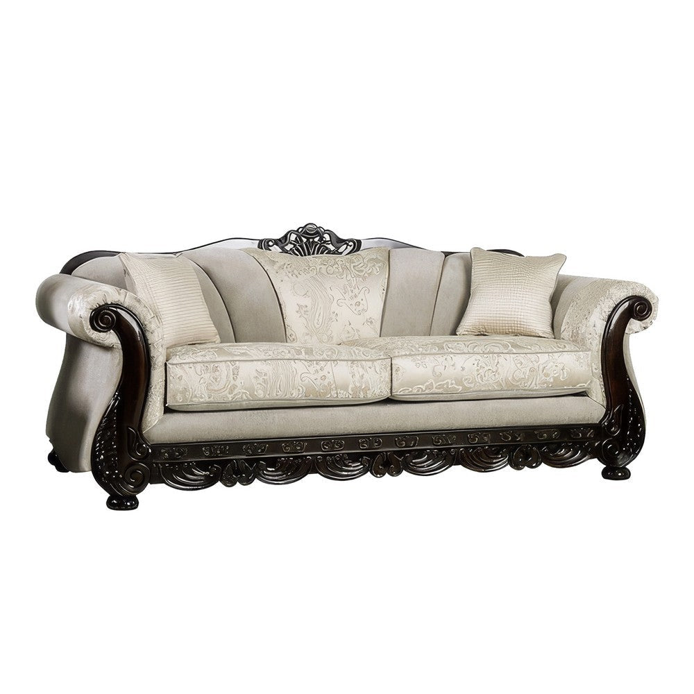 Delie 2pc Sofa Loveseat Set Ivory Chenille 4 Accent Throw Pillows BM330307