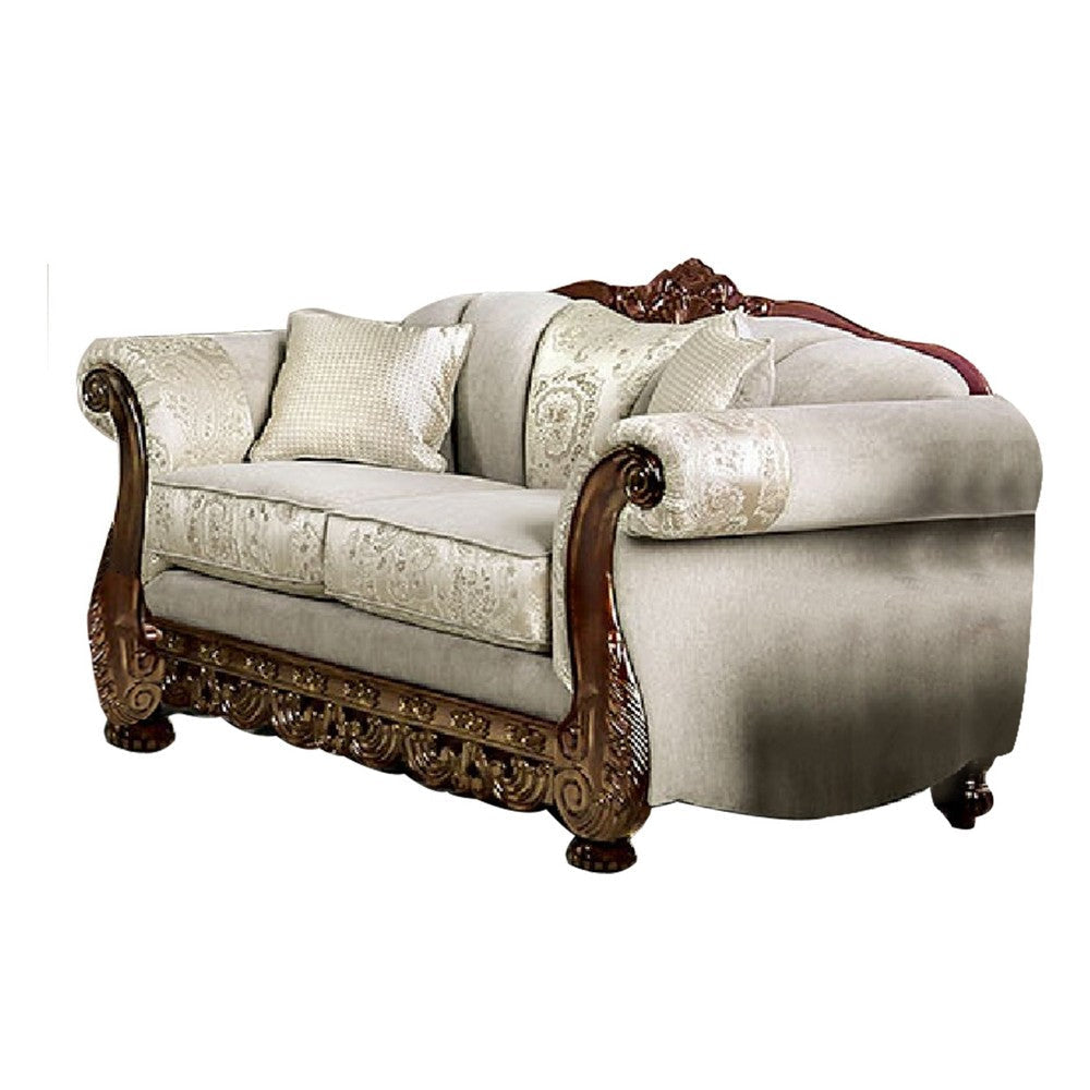 Delie 2pc Sofa Loveseat Set Ivory Chenille 4 Accent Throw Pillows BM330307