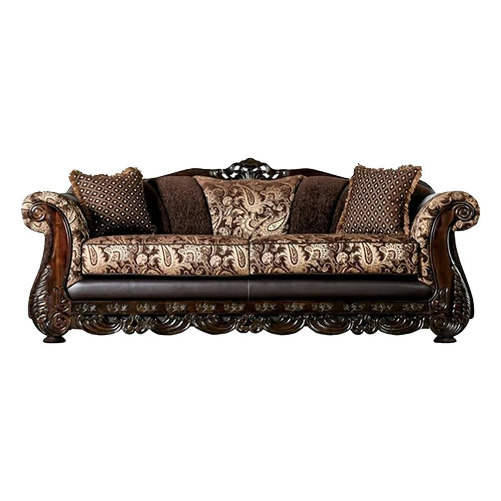 Delie 2pc Sofa Loveseat Set Brown Gold Chenille 4 Accent Pillows