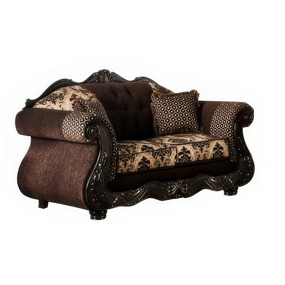 Jinaa 2pc Sofa Loveseat Set Dark Brown Chenille 4 Accent Pillows BM330311