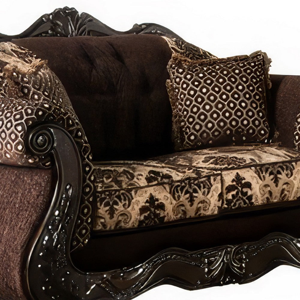 Jinaa 2pc Sofa Loveseat Set Dark Brown Chenille 4 Accent Pillows BM330311