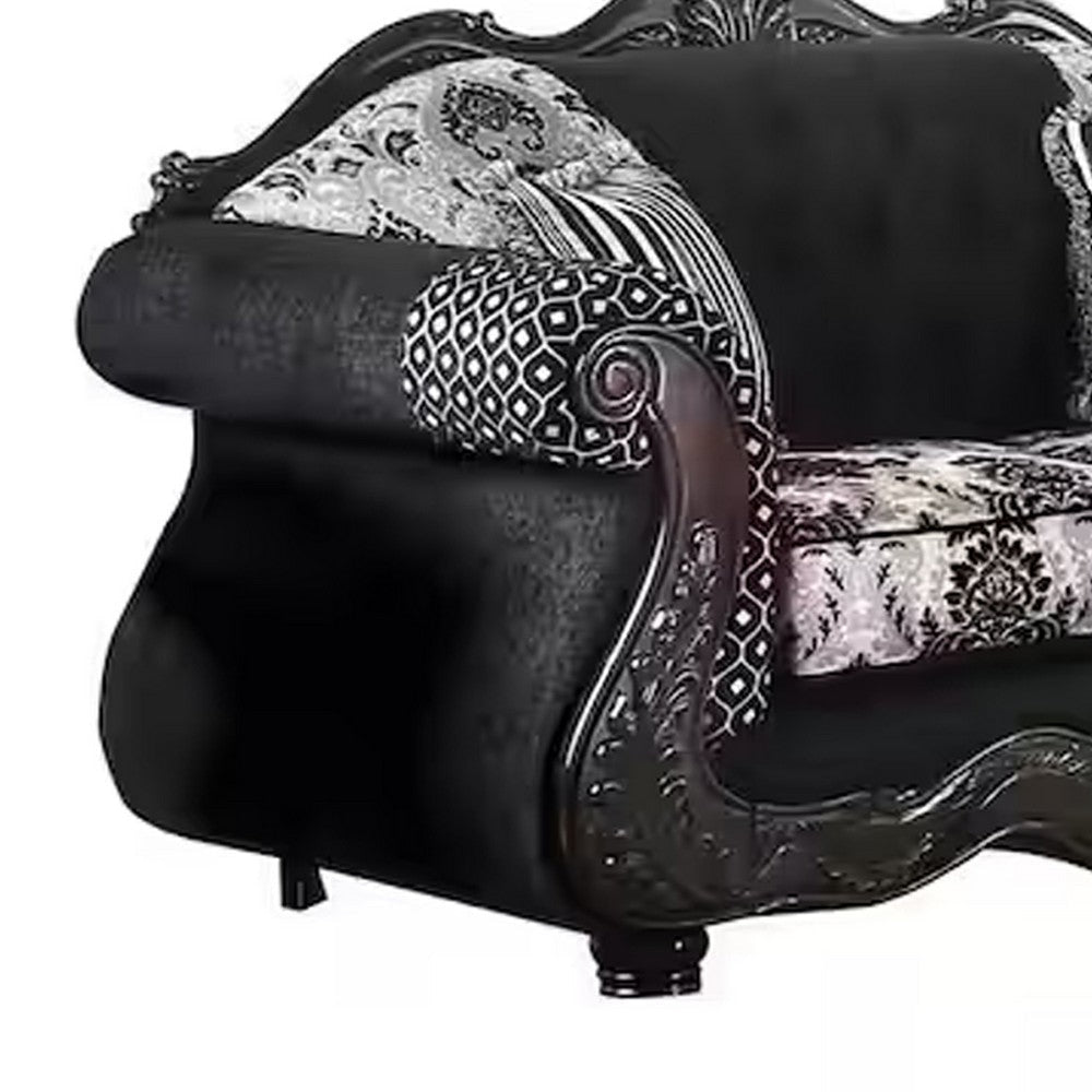 Jinaa 2pc Sofa Loveseat Set Black Gray Chenille 5 Accent Pillows BM330312
