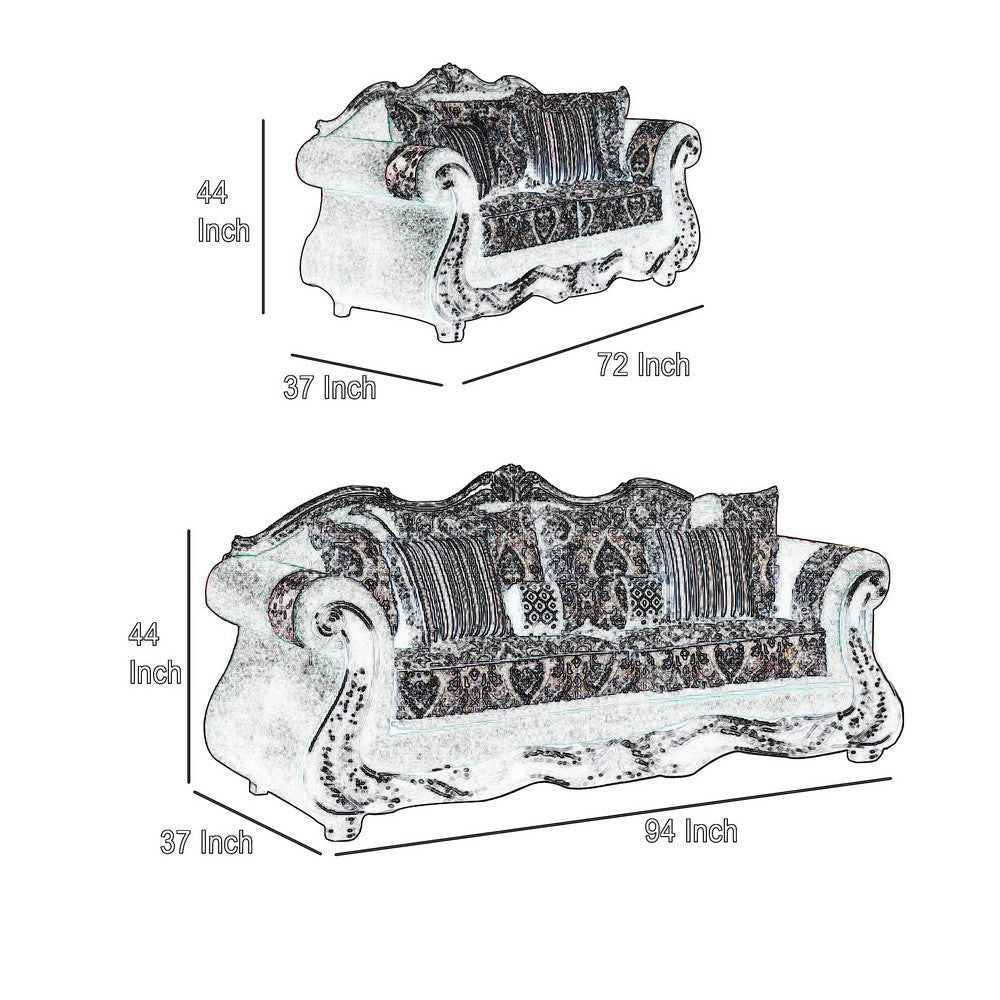 Jinaa 2pc Sofa Loveseat Set Black Gray Chenille 5 Accent Pillows BM330312