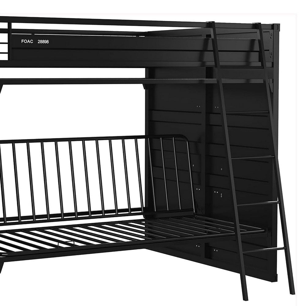 Twin Size Bunk Bed with Futon Sofa Base Modern Black Metal Frame BM330320