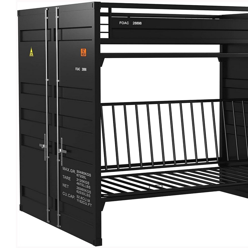 Twin Size Bunk Bed with Futon Sofa Base Modern Black Metal Frame BM330320