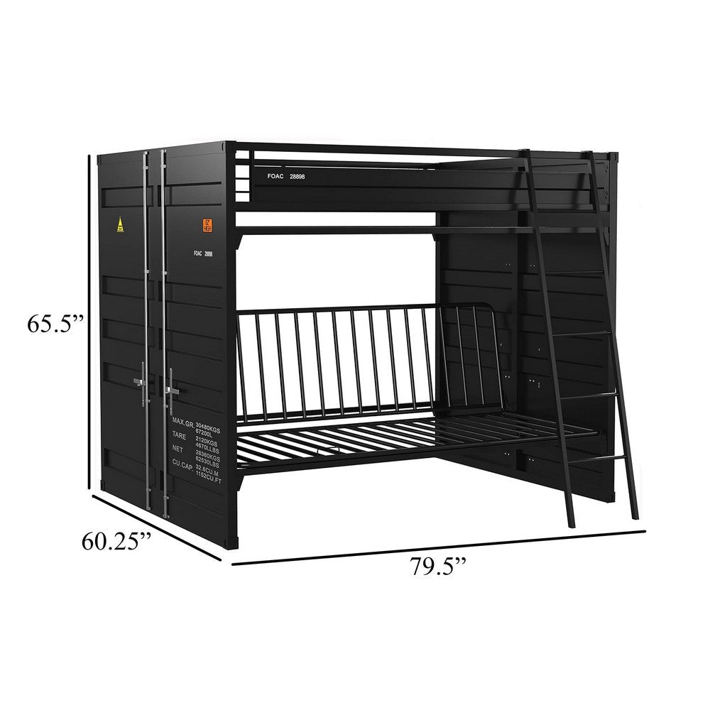 Twin Size Bunk Bed with Futon Sofa Base Modern Black Metal Frame BM330320
