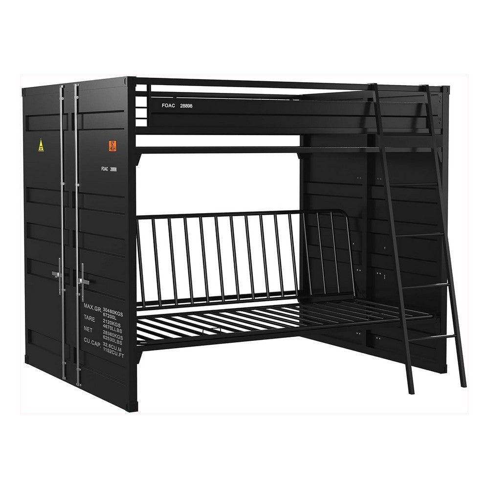 Twin Size Bunk Bed with Futon Sofa Base, Modern Black Metal Frame