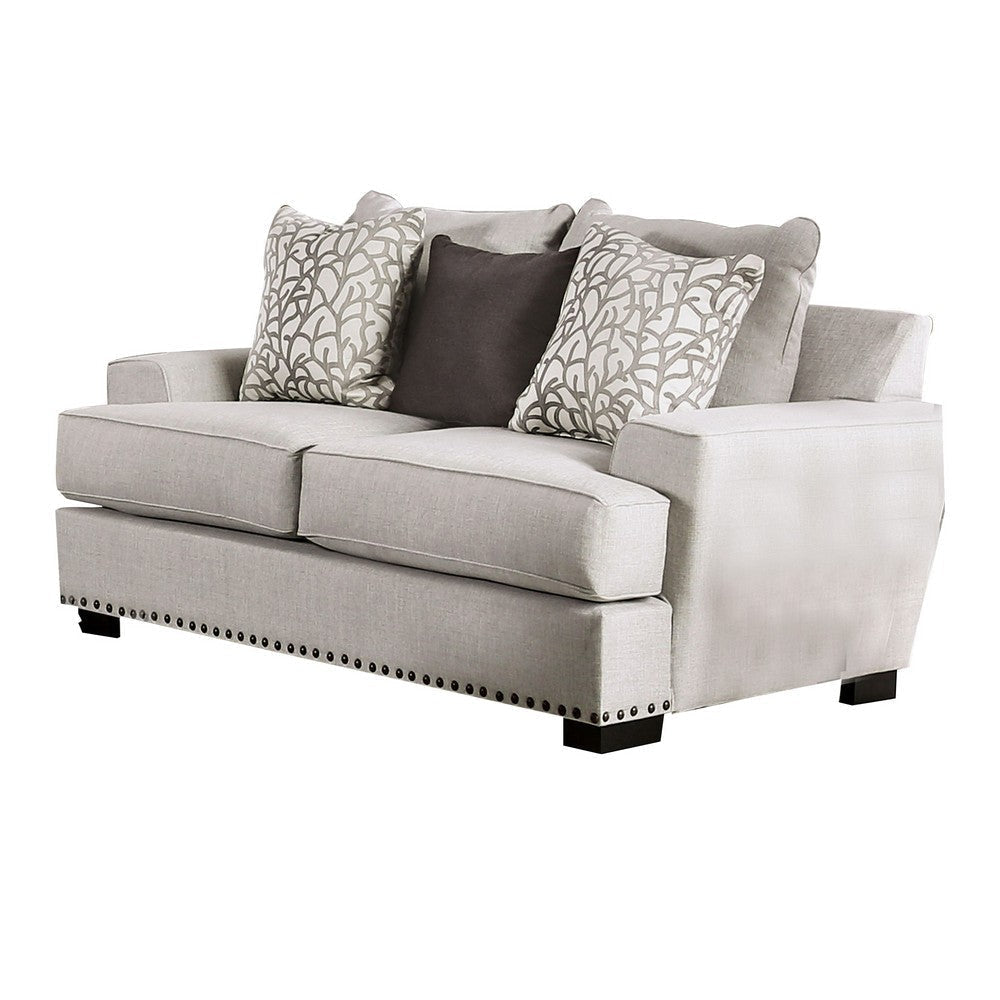 Coty Loveseat 75 Inch Light Gray 3 Throw Pillows T Shaped Cushion BM330344