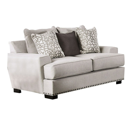 Coty Loveseat, 75 Inch, Light Gray, 3 Throw Pillows, T Shaped Cushion