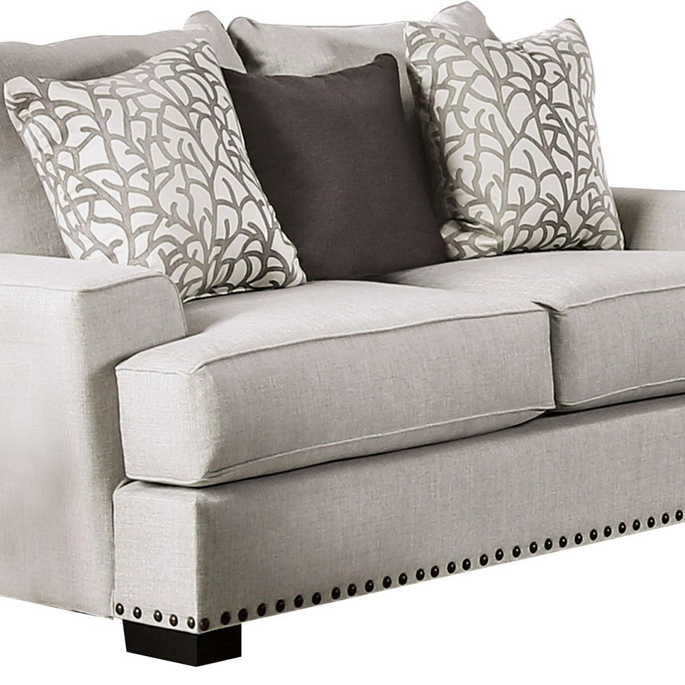 Coty Loveseat 75 Inch Light Gray 3 Throw Pillows T Shaped Cushion BM330344