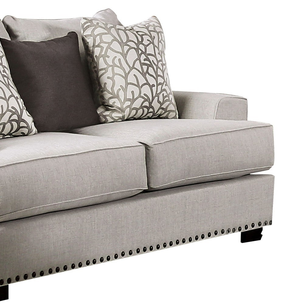 Coty Loveseat 75 Inch Light Gray 3 Throw Pillows T Shaped Cushion BM330344