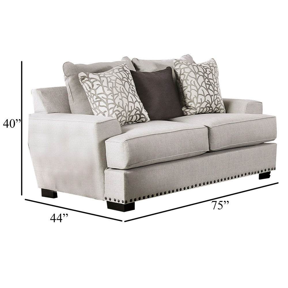 Coty Loveseat 75 Inch Light Gray 3 Throw Pillows T Shaped Cushion BM330344