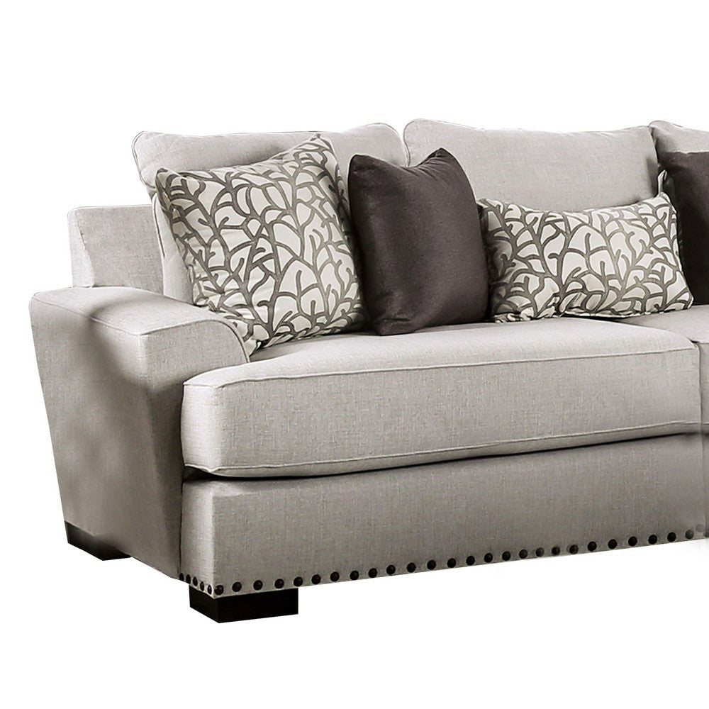 Coty Sofa 101 Inch Light Gray 5 Throw PIllows T Shaped Seat Cushion BM330345