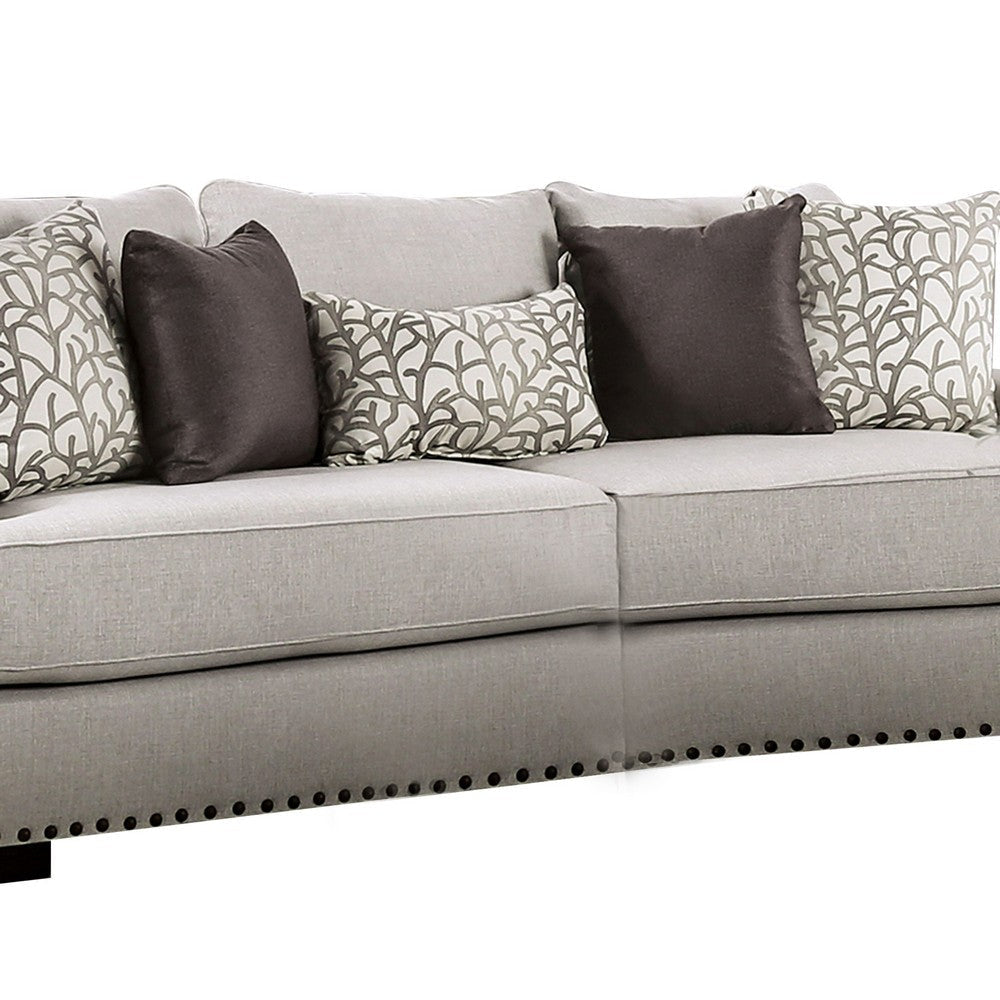 Coty Sofa 101 Inch Light Gray 5 Throw PIllows T Shaped Seat Cushion BM330345
