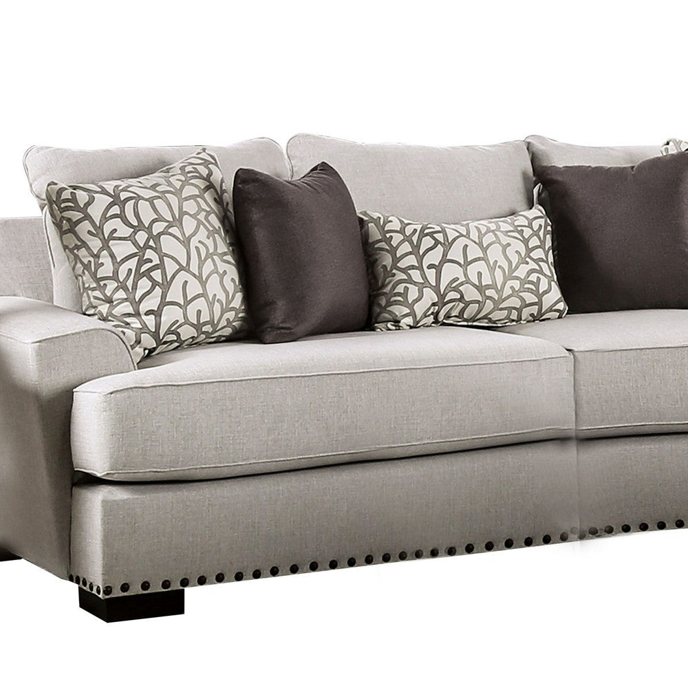 Coty Sofa 101 Inch Light Gray 5 Throw PIllows T Shaped Seat Cushion BM330345