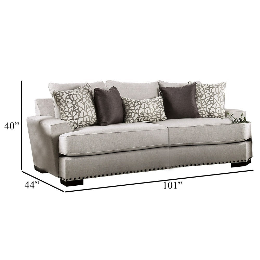 Coty Sofa 101 Inch Light Gray 5 Throw PIllows T Shaped Seat Cushion BM330345