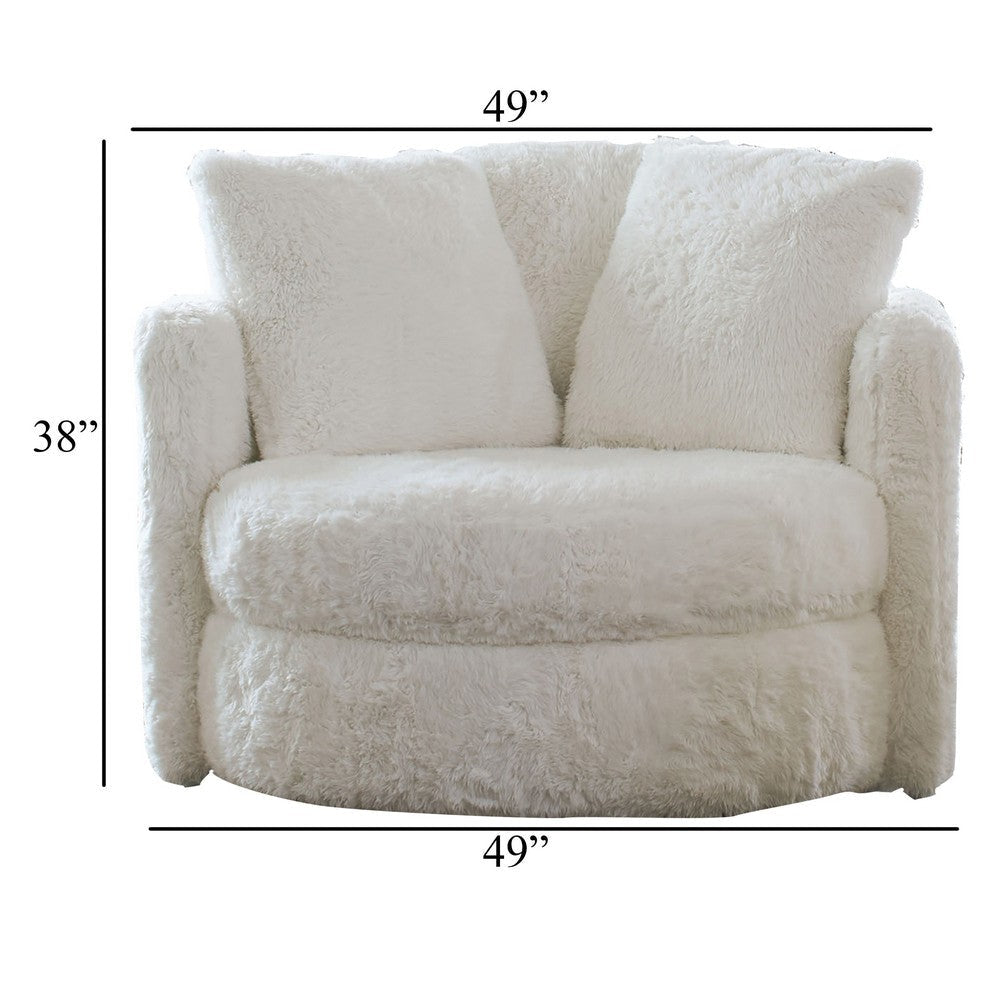Rane Swivel Accent Chair 49 Inch Extra Soft White Chenille Upholstery BM330352