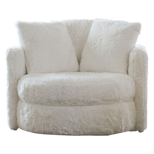 Rane Swivel Accent Chair, 49 Inch Extra Soft White Chenille Upholstery