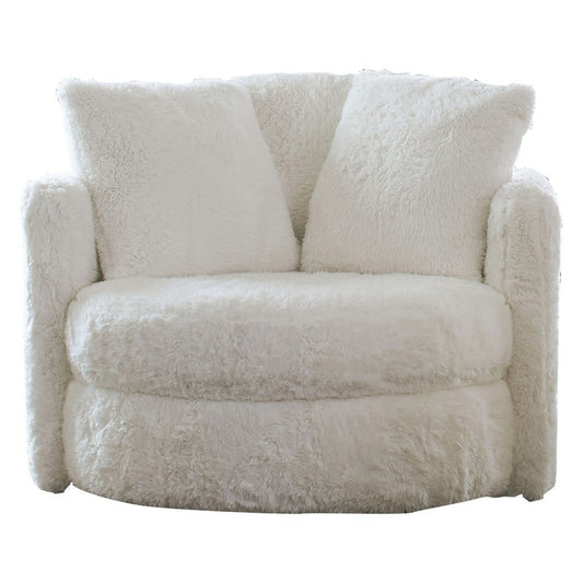 Rane Swivel Accent Chair, 49 Inch Extra Soft White Chenille Upholstery