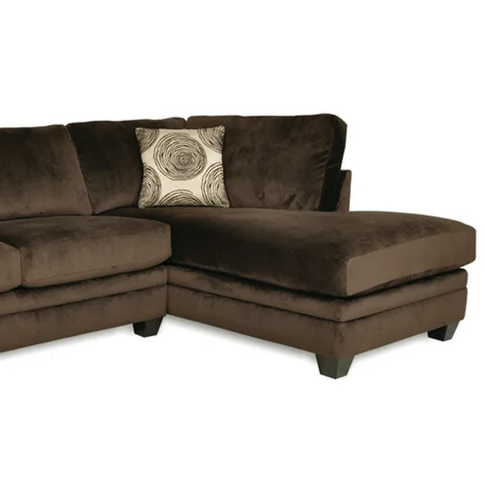 Bova Sectional Chaise Sofa 170 Inch Brown Microfiber 4 Throw Pillows