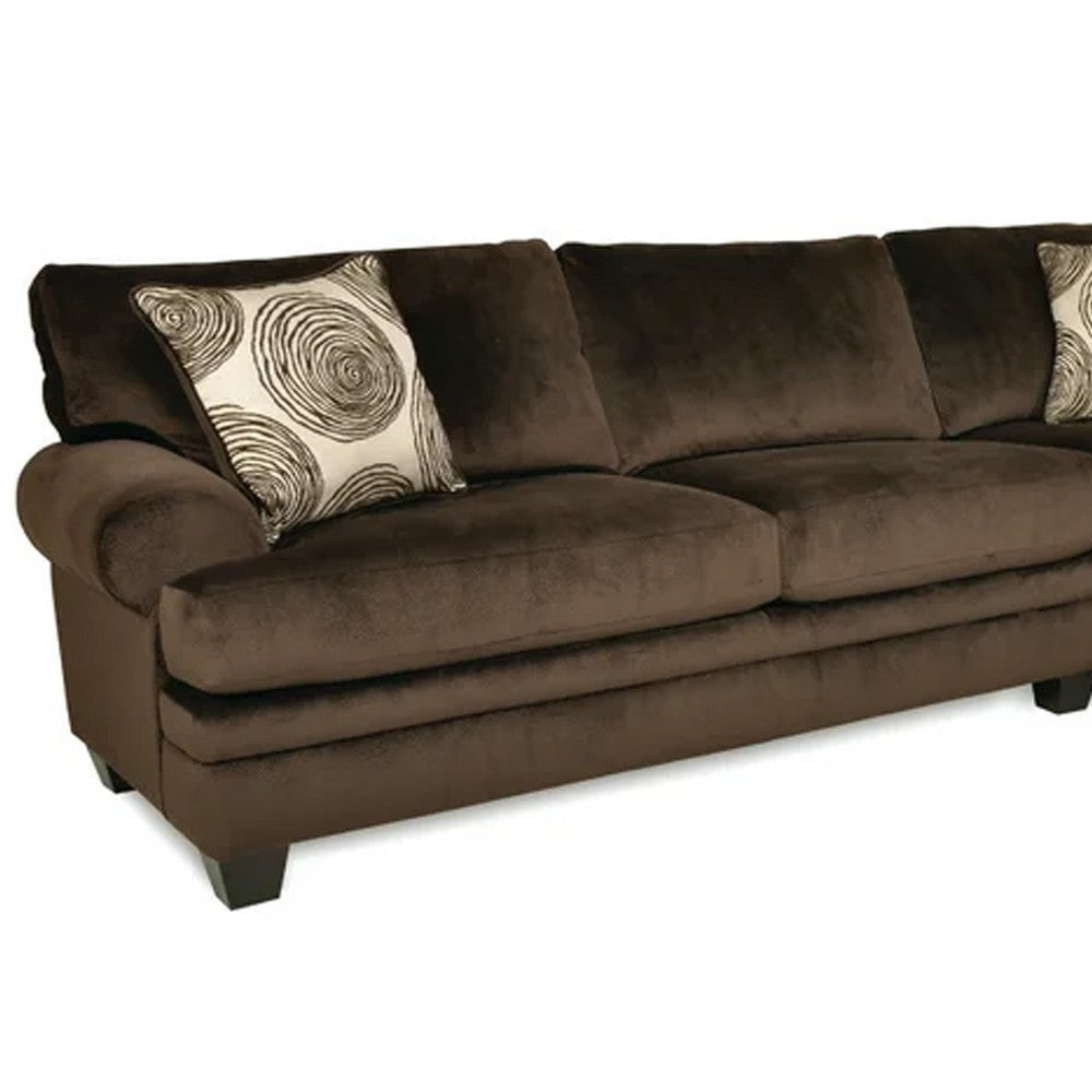 Bova Sectional Chaise Sofa 170 Inch Brown Microfiber 4 Throw Pillows