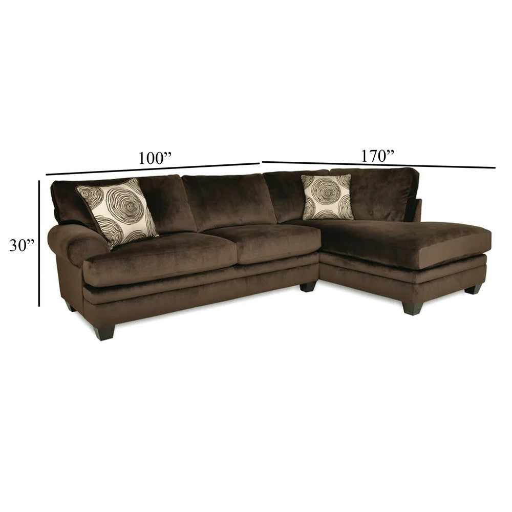 Bova Sectional Chaise Sofa 170 Inch Brown Microfiber 4 Throw Pillows