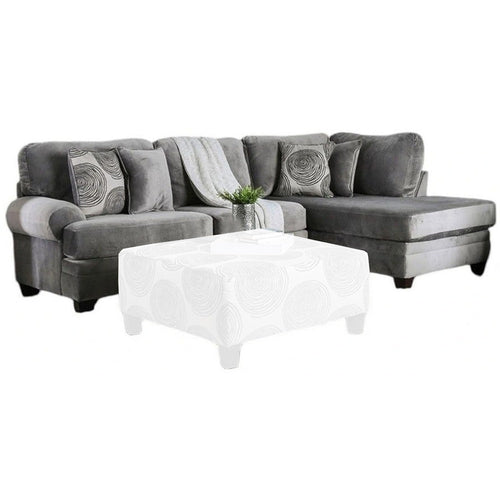 Bova Sectional Chaise Sofa, 170 Inch Gray Microfiber, 4 Throw Pillows