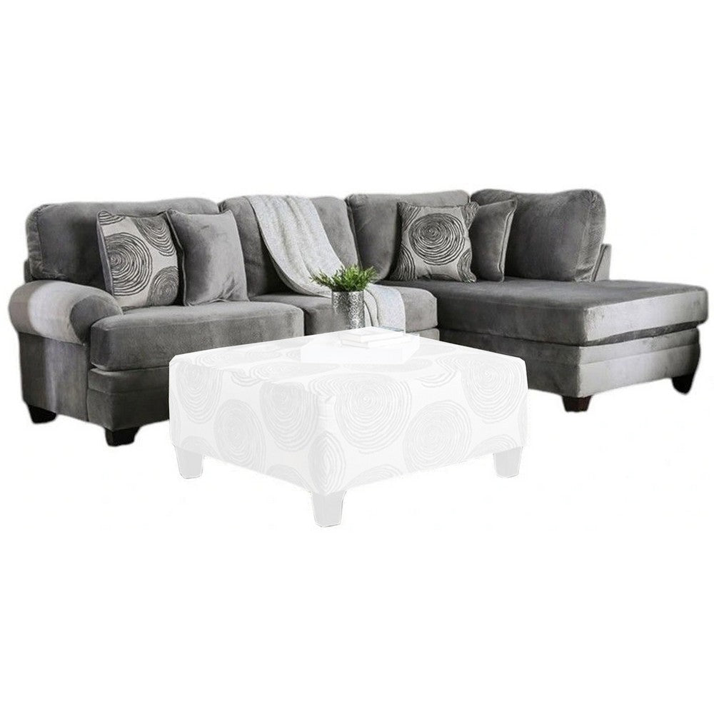Bova Sectional Chaise Sofa, 170 Inch Gray Microfiber, 4 Throw Pillows