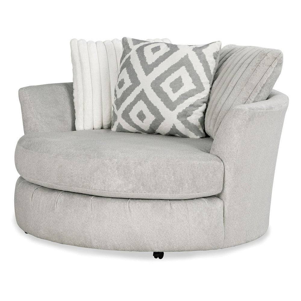 Tara Swivel Accent Chair 58 Inch Round Gray Chenille Solid Wood BM330359