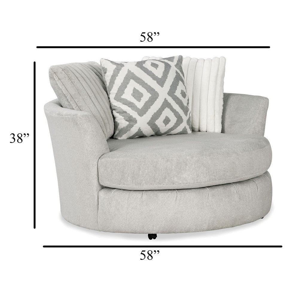 Tara Swivel Accent Chair 58 Inch Round Gray Chenille Solid Wood BM330359