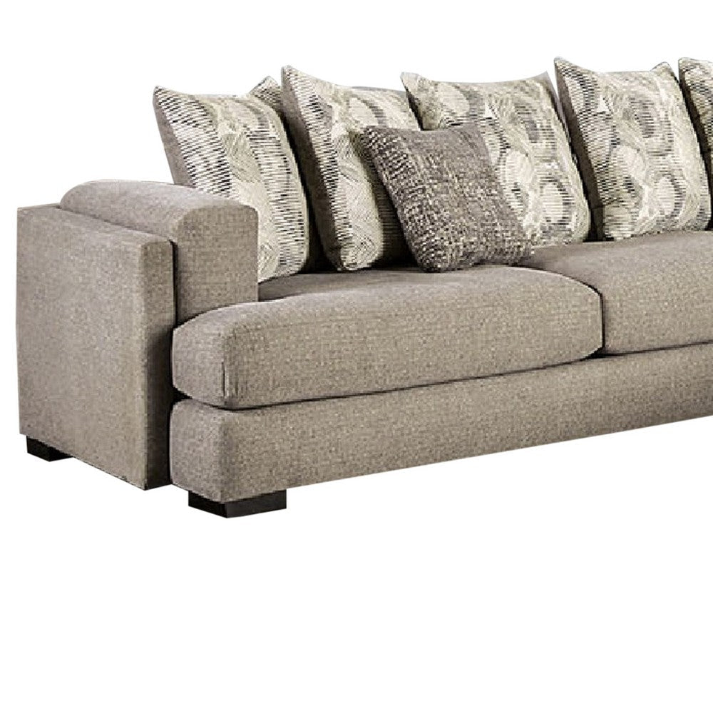 Sectional Sofa 4 Accent Pillows 145 Inch Gray Chenille Solid Wood BM330360