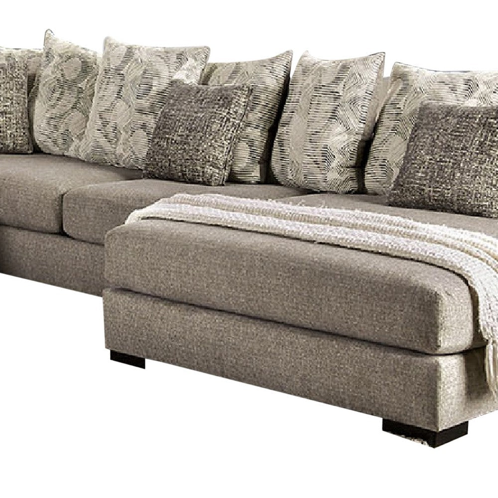 Sectional Sofa 4 Accent Pillows 145 Inch Gray Chenille Solid Wood BM330360