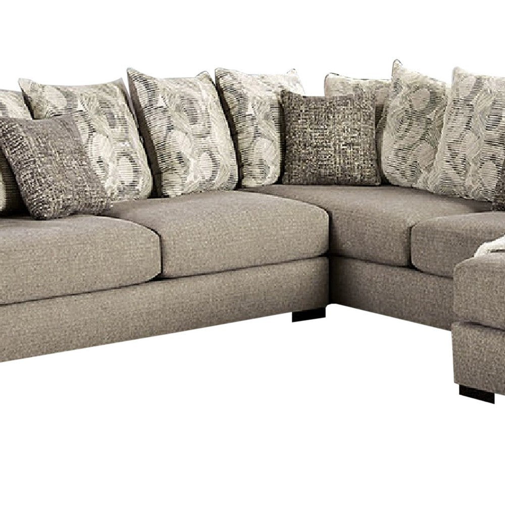 Sectional Sofa 4 Accent Pillows 145 Inch Gray Chenille Solid Wood BM330360