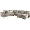 Sectional Sofa, 4 Accent Pillows, 145 Inch Gray Chenille, Solid Wood