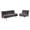 Belle 2pc Futon Sofa and Chair Set, Chrome Legs, Gray Champion Fabric