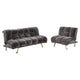 Belle 2pc Futon Sofa and Chair Set, Chrome Legs, Gray Champion Fabric