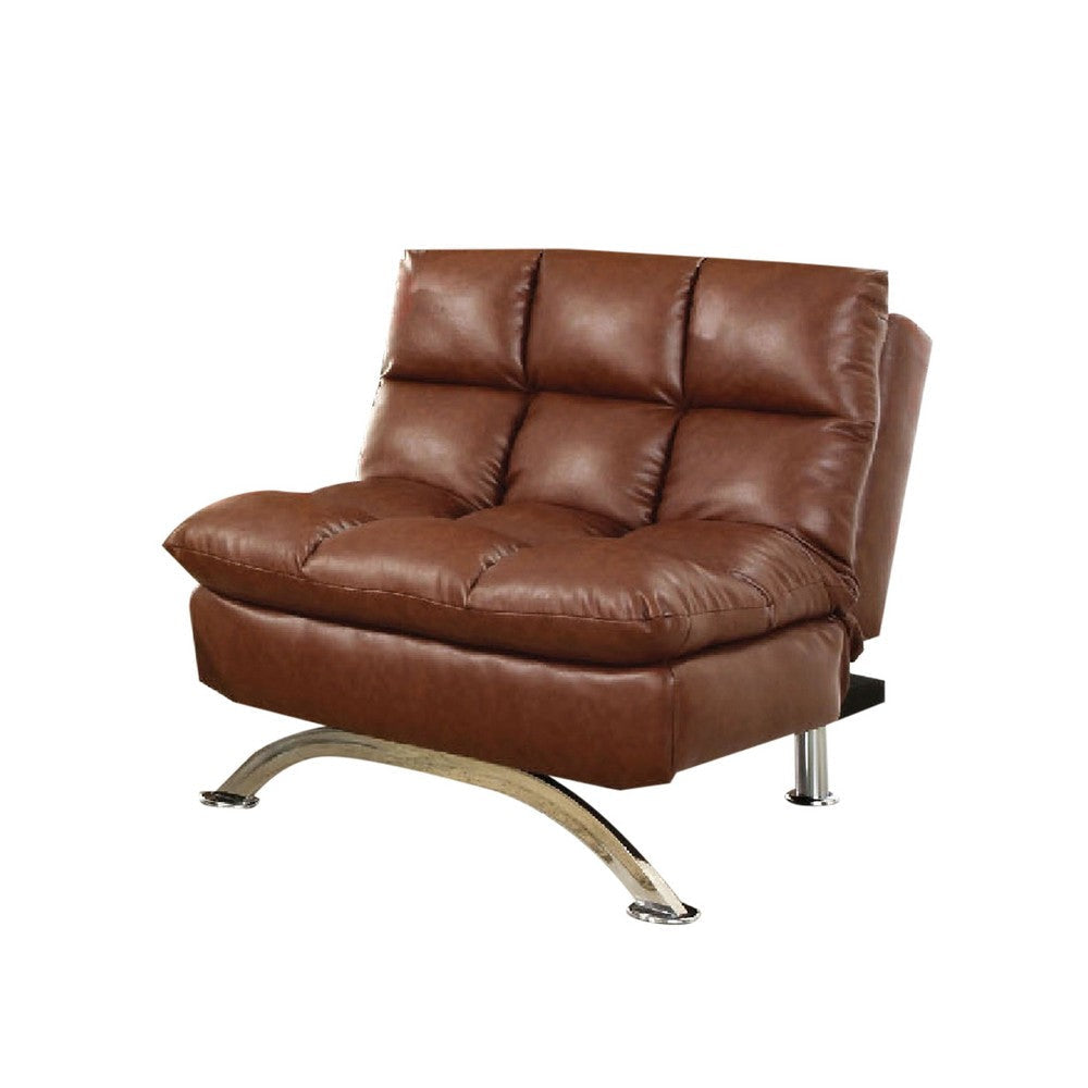 Karla 2pc Futon Sofa and Chair Set Chrome Legs Brown Faux Leather BM330376