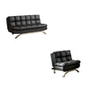 Karla 2pc Futon Sofa and Chair Set, Chrome Legs, Black Faux Leather