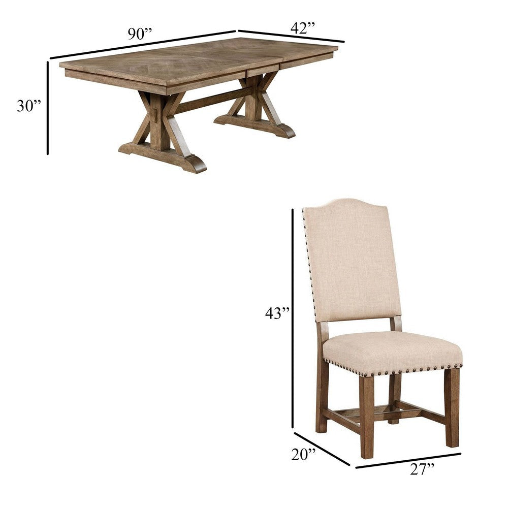Juli 9pc Dining Table Set with Expandable Leaf 8 Beige Fabric Chairs BM330378