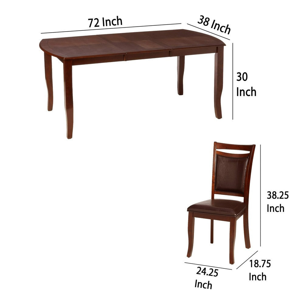 Woody 7pc Dining Table Set 18-Inch Leaf Espresso Faux Leather Chairs BM330384
