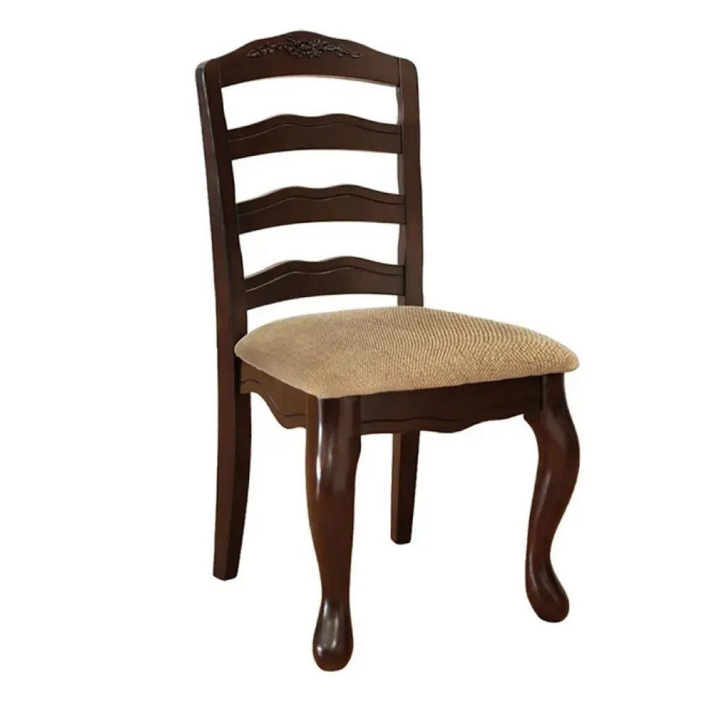 Viny 7pc Dining Table Set with 6 Fabric Chairs Dark Walnut Solid Wood BM330392