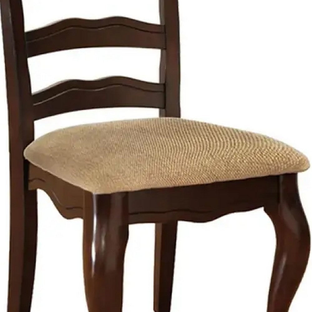 Viny 7pc Dining Table Set with 6 Fabric Chairs Dark Walnut Solid Wood BM330392