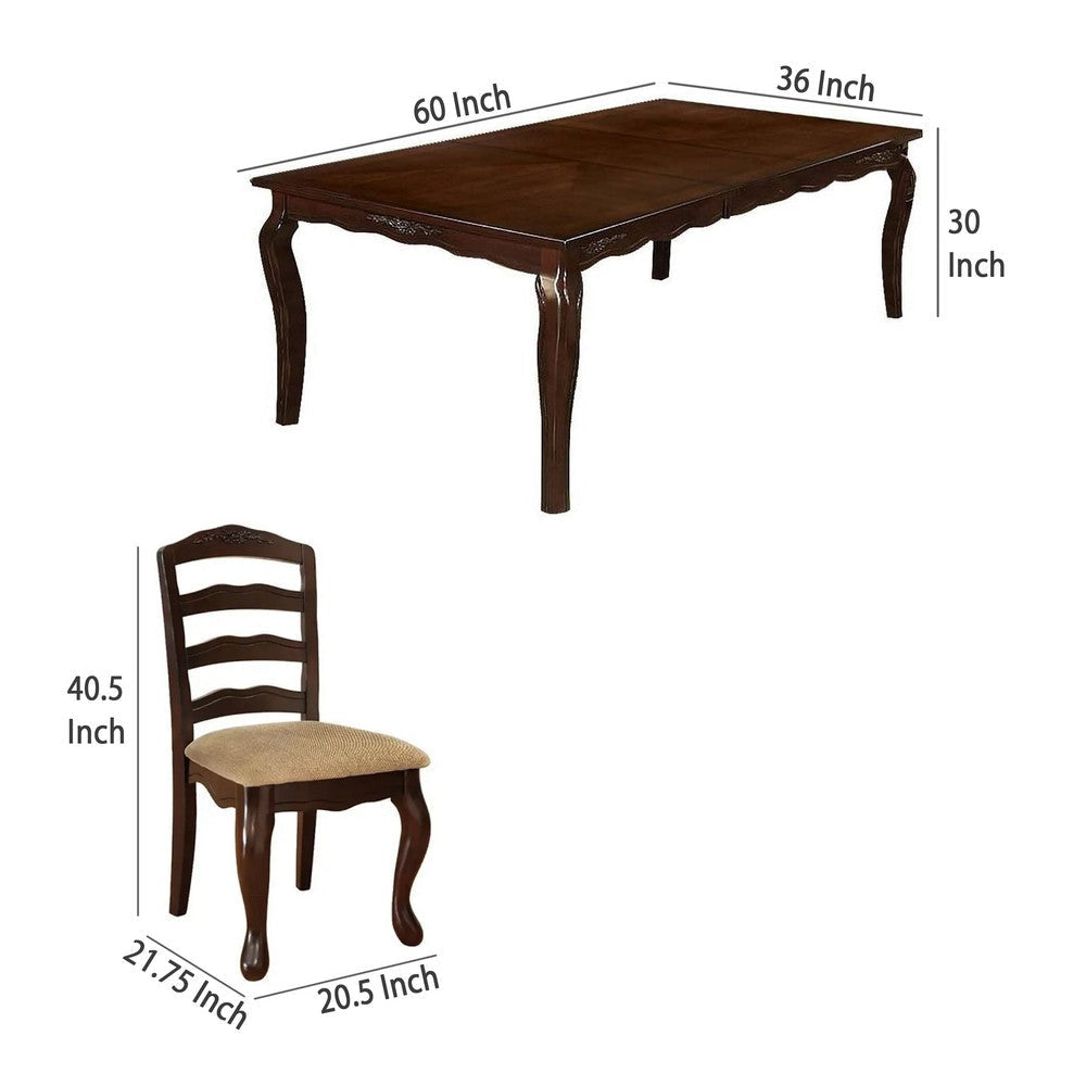 Viny 7pc Dining Table Set with 6 Fabric Chairs Dark Walnut Solid Wood BM330392