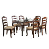 Viny 7pc Dining Table Set with 6 Fabric Chairs, Dark Walnut Solid Wood