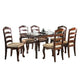 Viny 7pc Dining Table Set with 6 Fabric Chairs, Dark Walnut Solid Wood